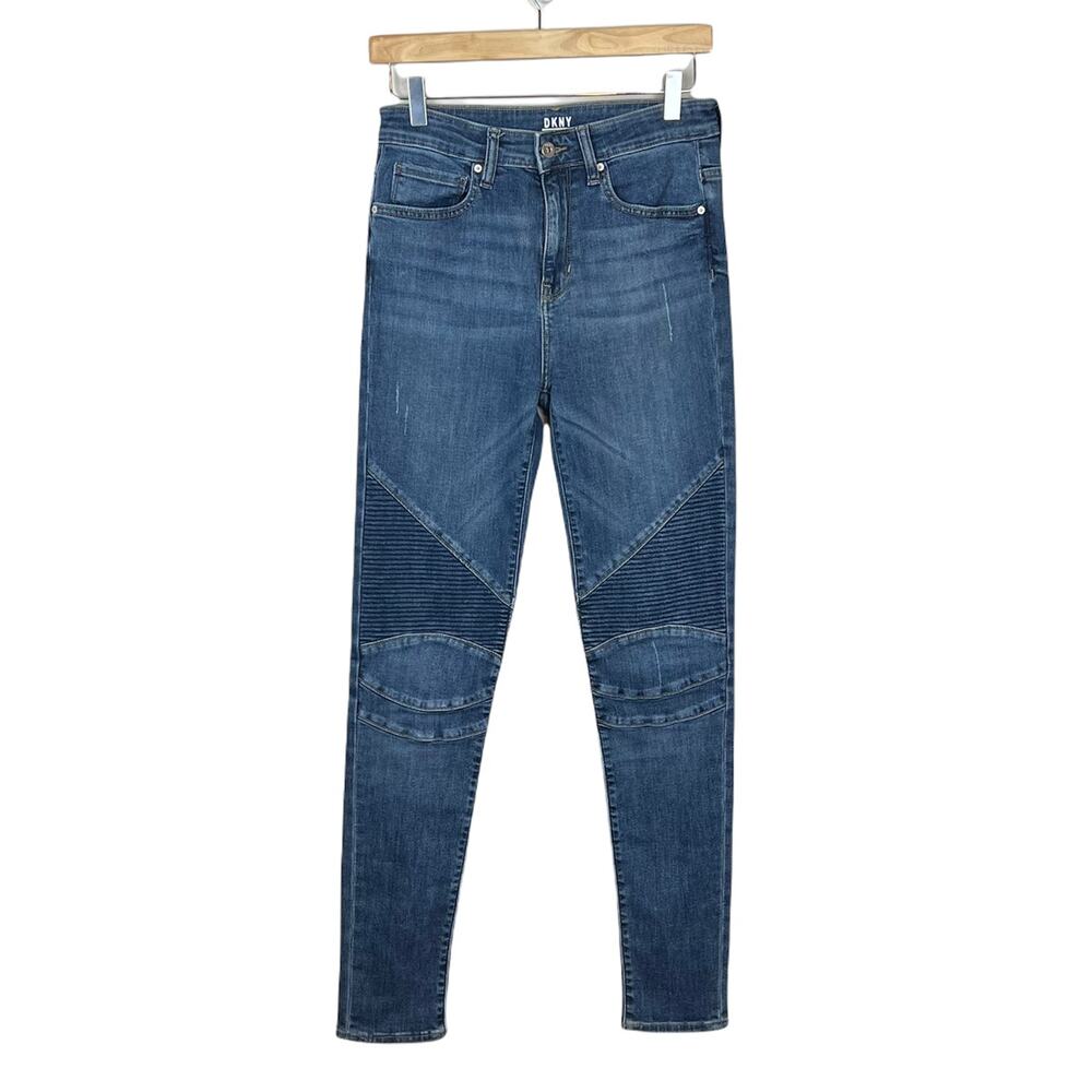 DKNY Moto Biker High Rise Skinny Blue Jeans Size 27